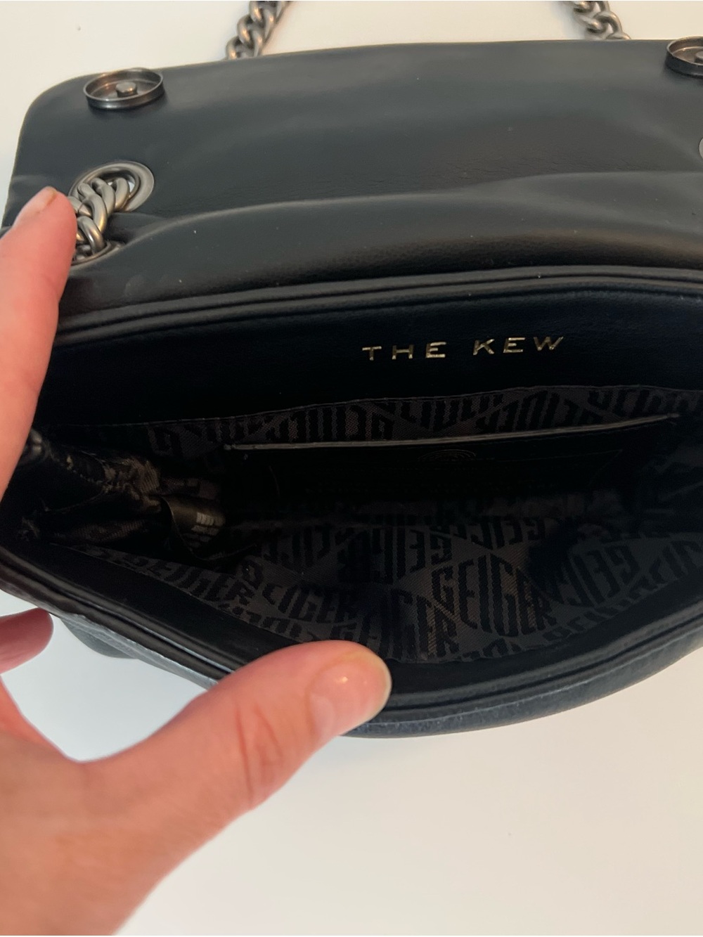 Kurt Geiger Black Leather Crossbody with Silver Chain and Clasp - Picture 7 of 8
